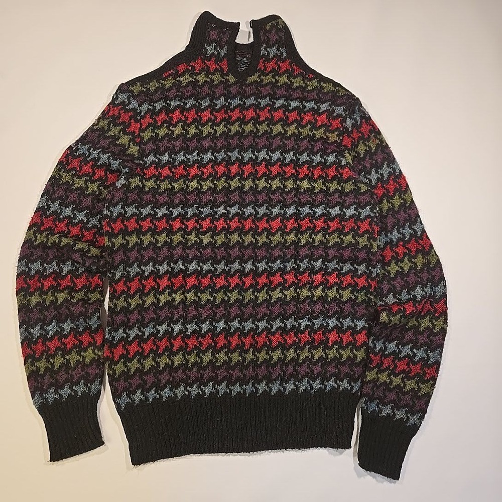 VTG VAVA Paris Wool Mohair Sweater S Black Multicolor Houndstooth Knit Italy 80s